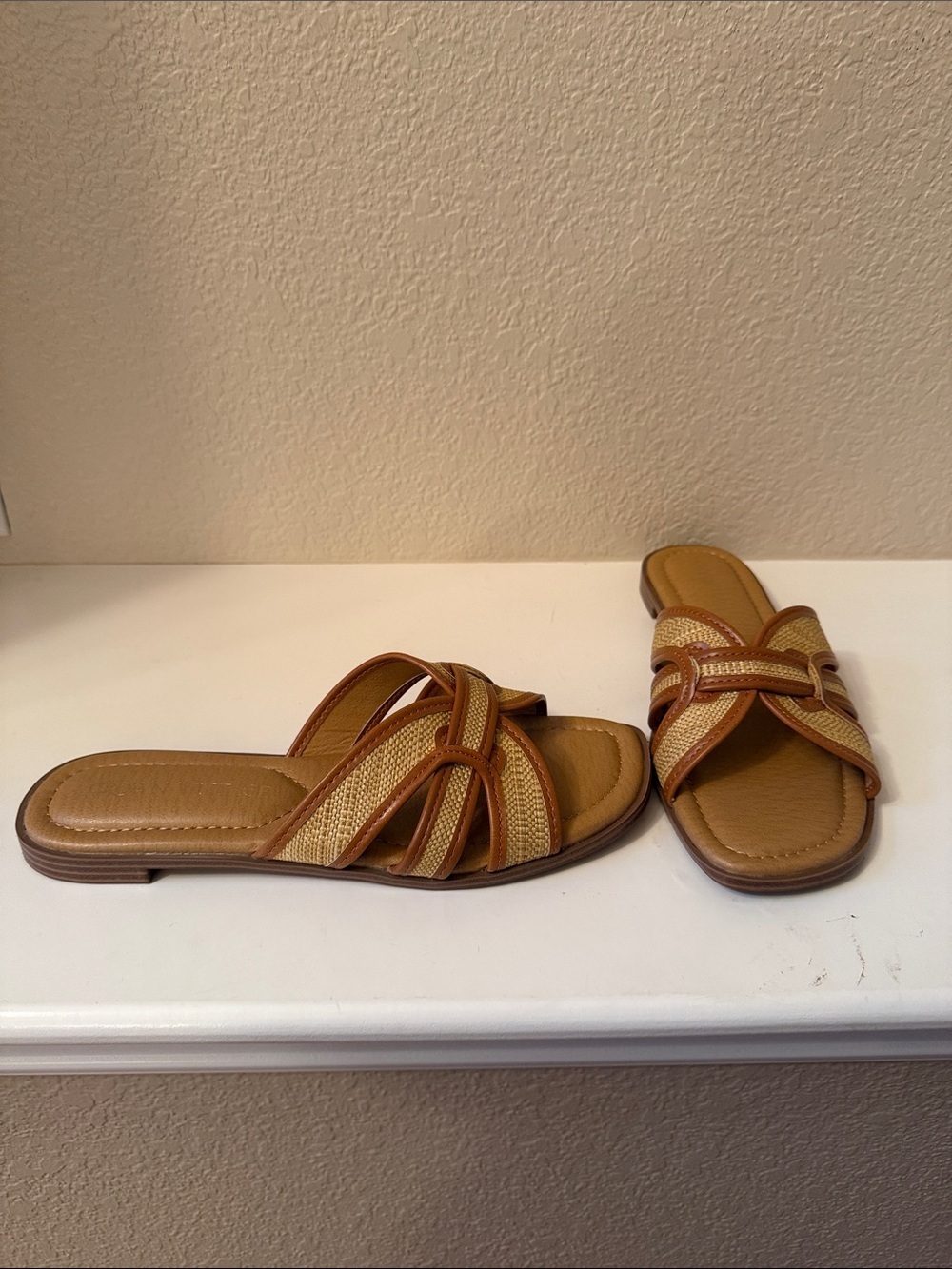 Crown Vintage Brown and Tan Woven Slide Sandals